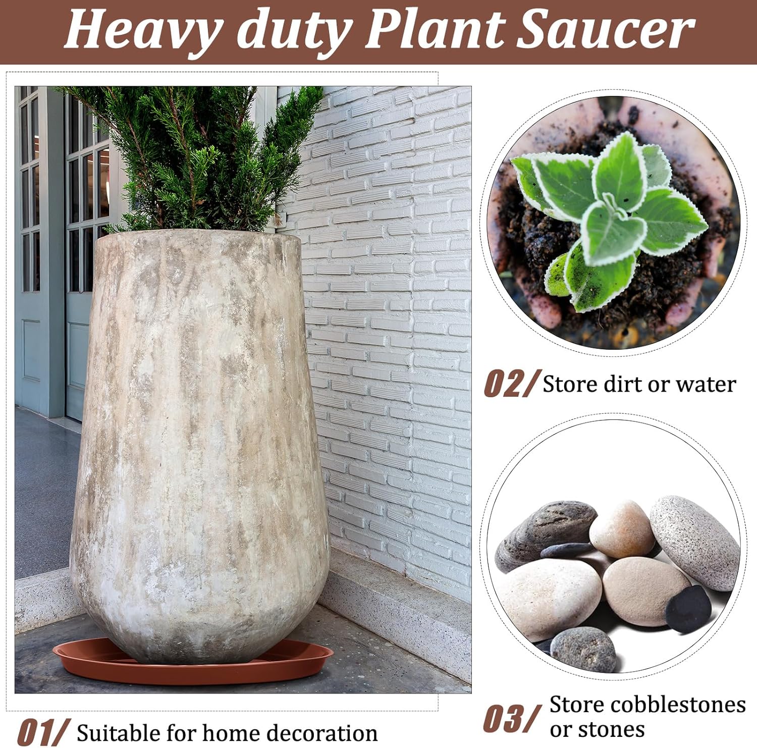 Eccliy 6 Pack Plastic Plant Saucer Heavy Duty Planter Saucers Large Plant Pot Saucers Plastic Water Trays for Indoors and Outdoors Flower Plant Plant Drip (Terracotta,20 Inch)