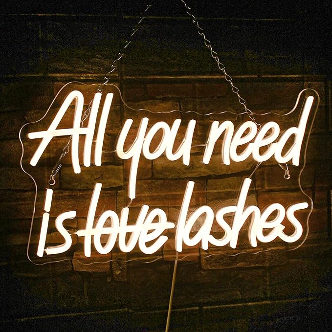 WLHOPE All you need is Lashes Neon Sign, Warm White Led Neon Signs for Wall Decor, USB Lash Neon Signs Letter Neon Lights for Bedroom Bar Party Girls Room Nail Room Salon, Lash Room Decoration