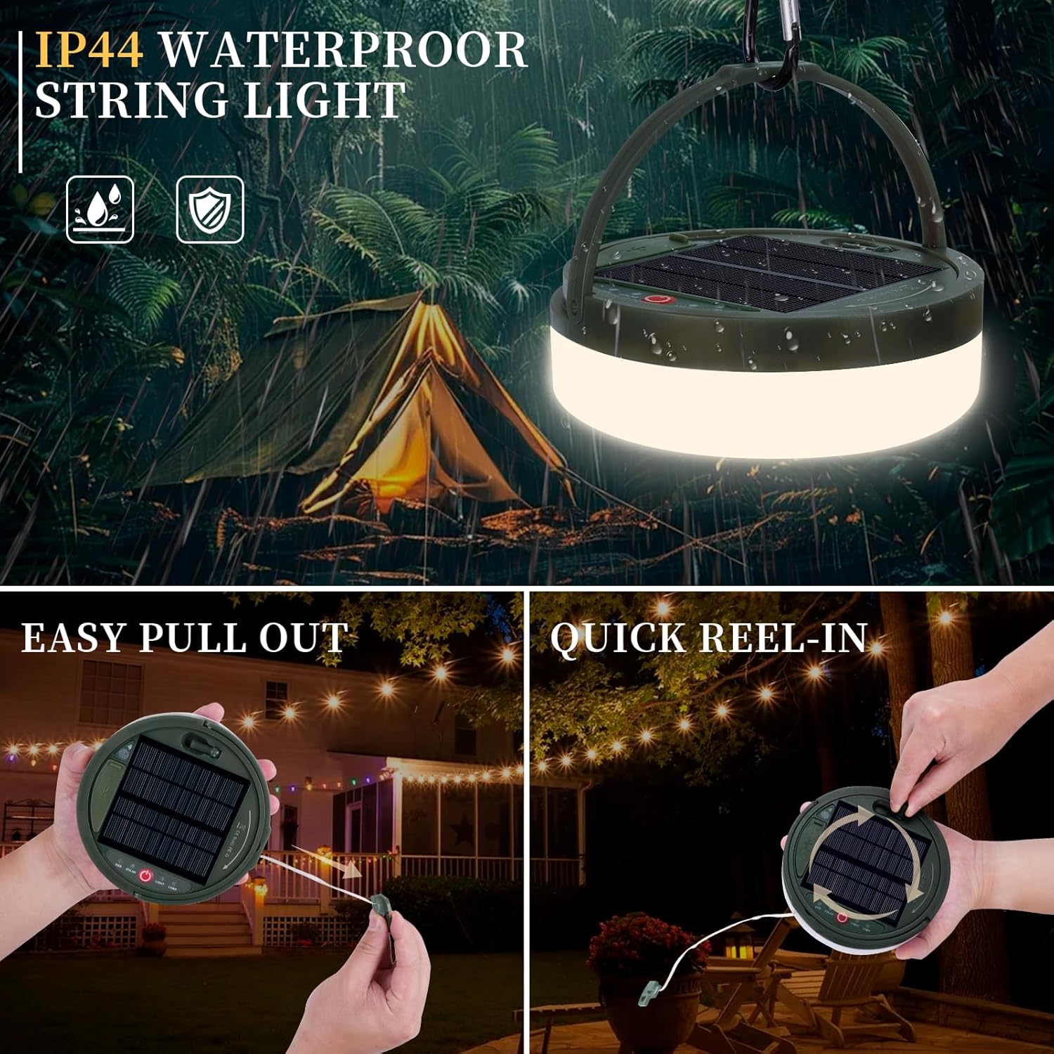 180LEDs 33FT Solar Camping String Lights,Outdoor Fairy String Lights with 13 Lighting Modes & Timer, Waterproof & Rechargeable, Camping Gear for Tent,Yard,Garden,Hiking,Travel Decor