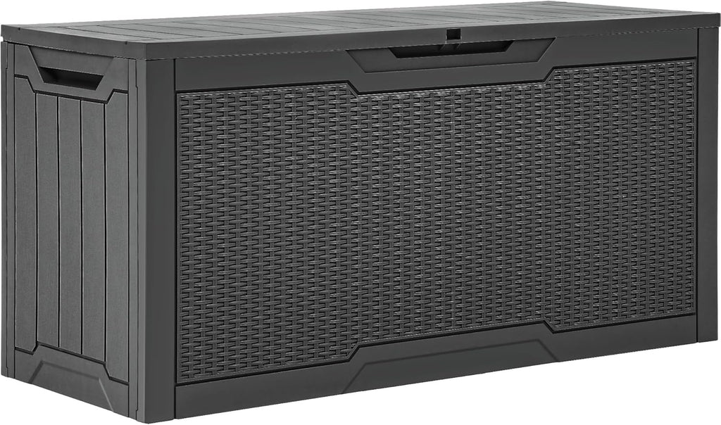YITAHOME 80 Gallon Outdoor Storage Box, Large Water Resistant Resin Deck Box, Indoor Outdoor Lockable Rattan Storage Container for Patio, Garden, Cushions, Tools, Equipment (Dark Gray)
