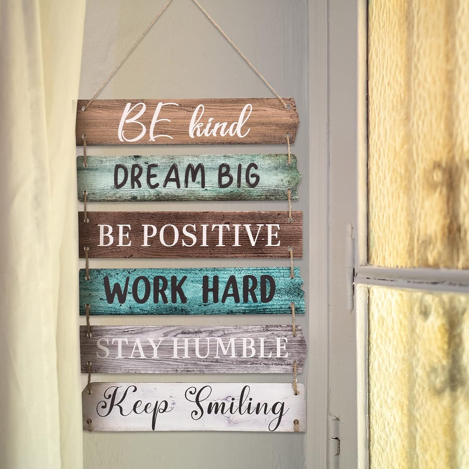 6 Pieces Rustic Wall Hanging Plaque Sign Inspirational Wall Art Farmhouse Wooden Door Signs Positive Plaque with Quotes Motivational Quote Decor for Office Bedroom Living Room(Retro Style)