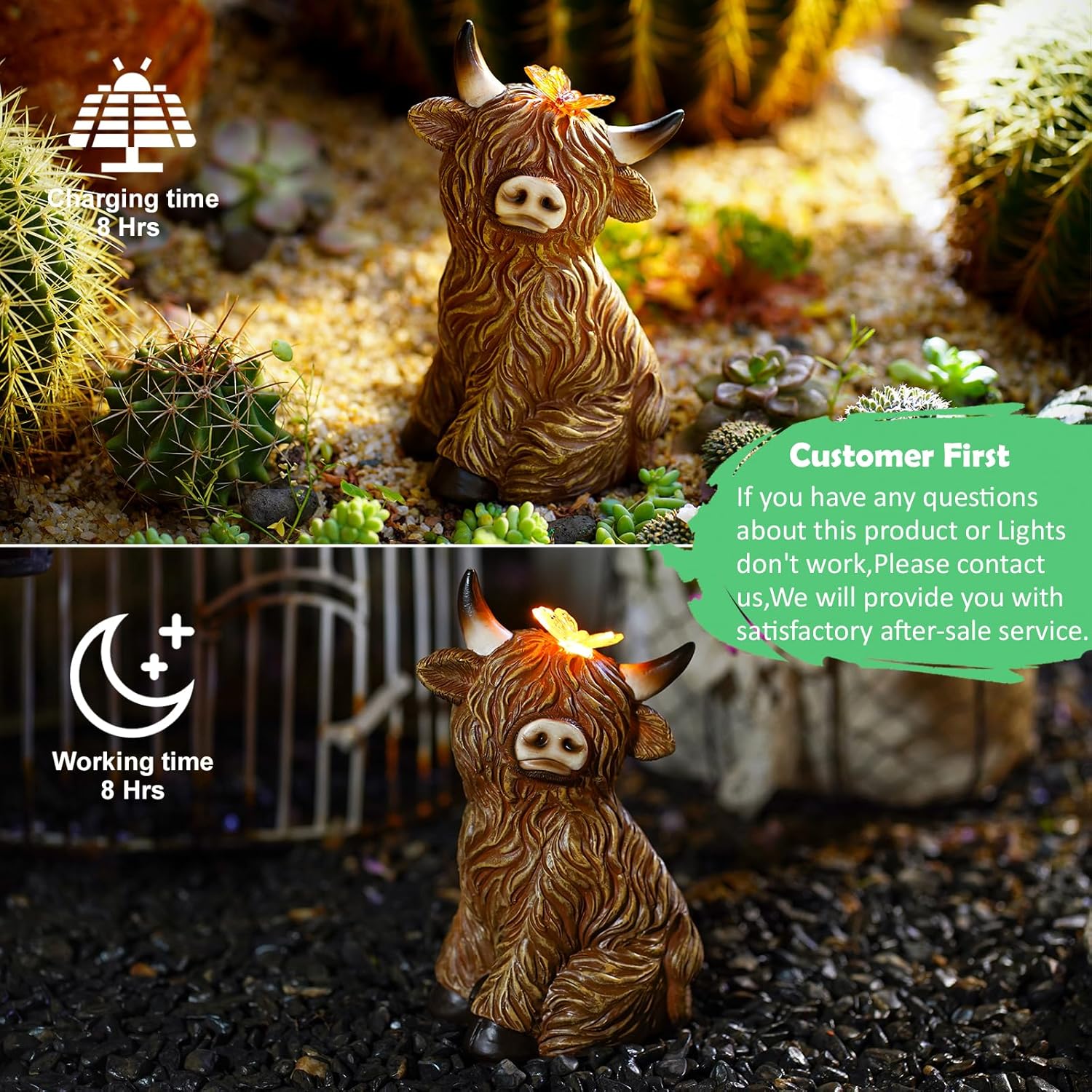 Solar Garden Statue Highland Cow Figurine – Outdoor Decoration with Butterfly for Garden Yard Lawn Home Decor Outside : Unique Gifts for Mom Grandma