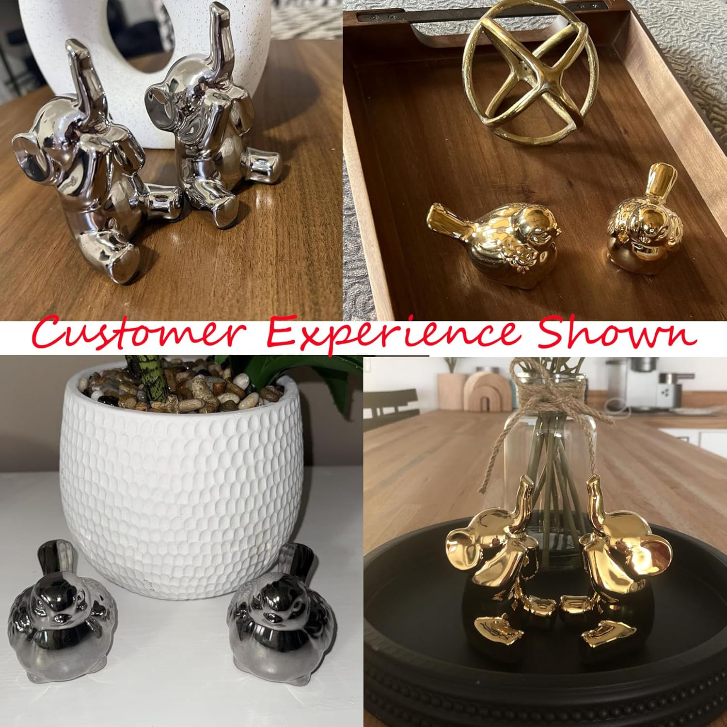 Loving Pair of Small Silver Elephant Statues Silver Home Decor Modern Boho Style Figurine Decorative Ornaments for Living Room, Bedroom, Office Desktop, Cabinets, Shelf