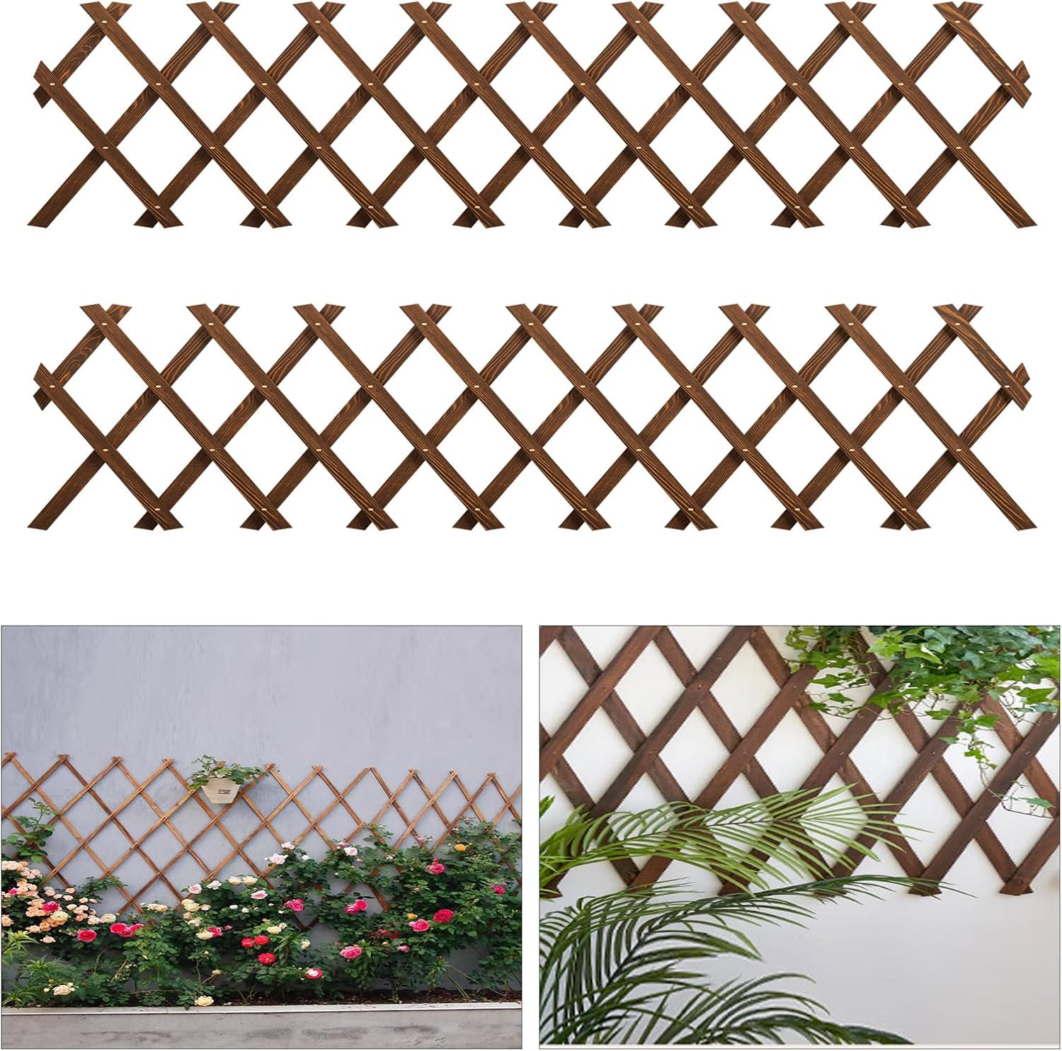 2 PCS Expandable Garden Trellis, 13.4" x 60" Trellis for Climbing Plants Outdoor, Wooden Lattice Fence Wall Panel Lattice Panels for Outside, for Climbing Plants Vine Ivy Rose Cucumbers Clematis