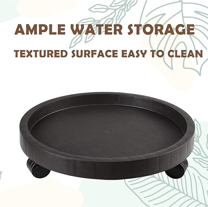 11 Inch Planter Caddies Rolling Saucer Caddy with Wheels, Heavy Duty Wheeled Stand for Potted Plant, Round Coaster Roller Base Tray with Casters, Flower Pot Dolly Holder for Indoor Outdoor