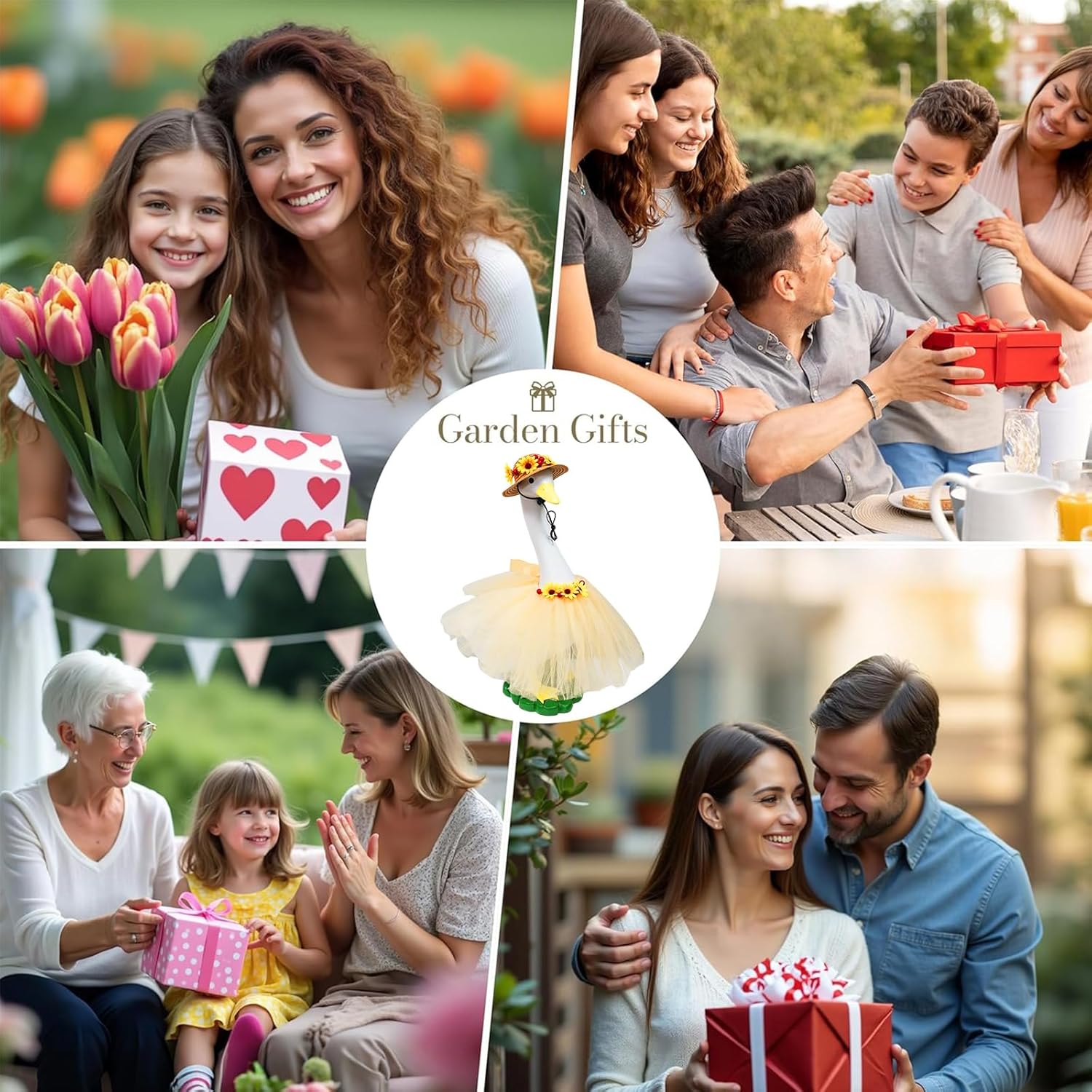 Large White Goose Statues Cygnus, Cute Big Bird Decor Garden Sculpture with Sunflower Outfits and Hat Duck Figurine Indoor Outdoor Porch Backyard Pool Lawn Ornaments 19’’ Birthday Holiday Decorations