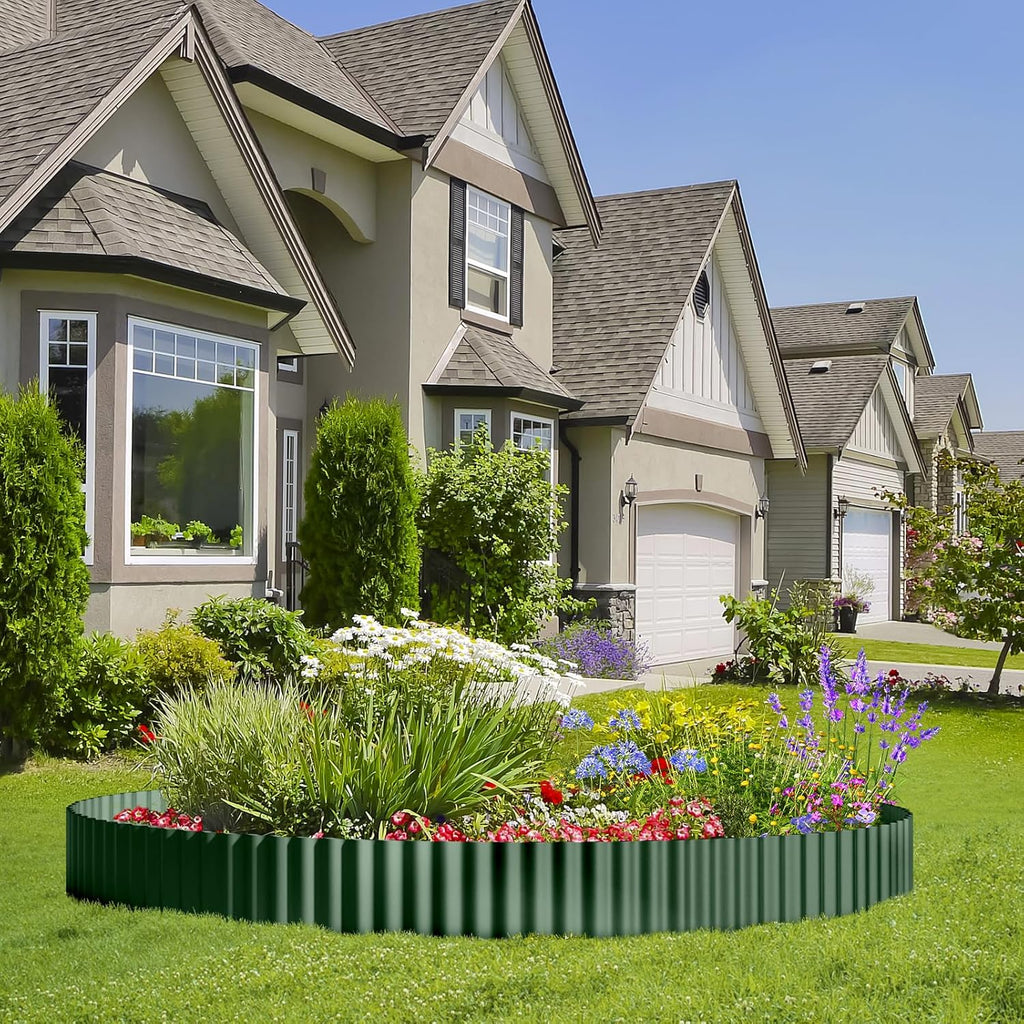 Land Guard Corrugated Metal Garden Edging, 6"×50Ft Steel Landscape Edging, Corrugated Metal Yard Edging Borders, Steel Edging for Landscaping, Garden Fence, Lawn, Flower Bed (Olive-Green)