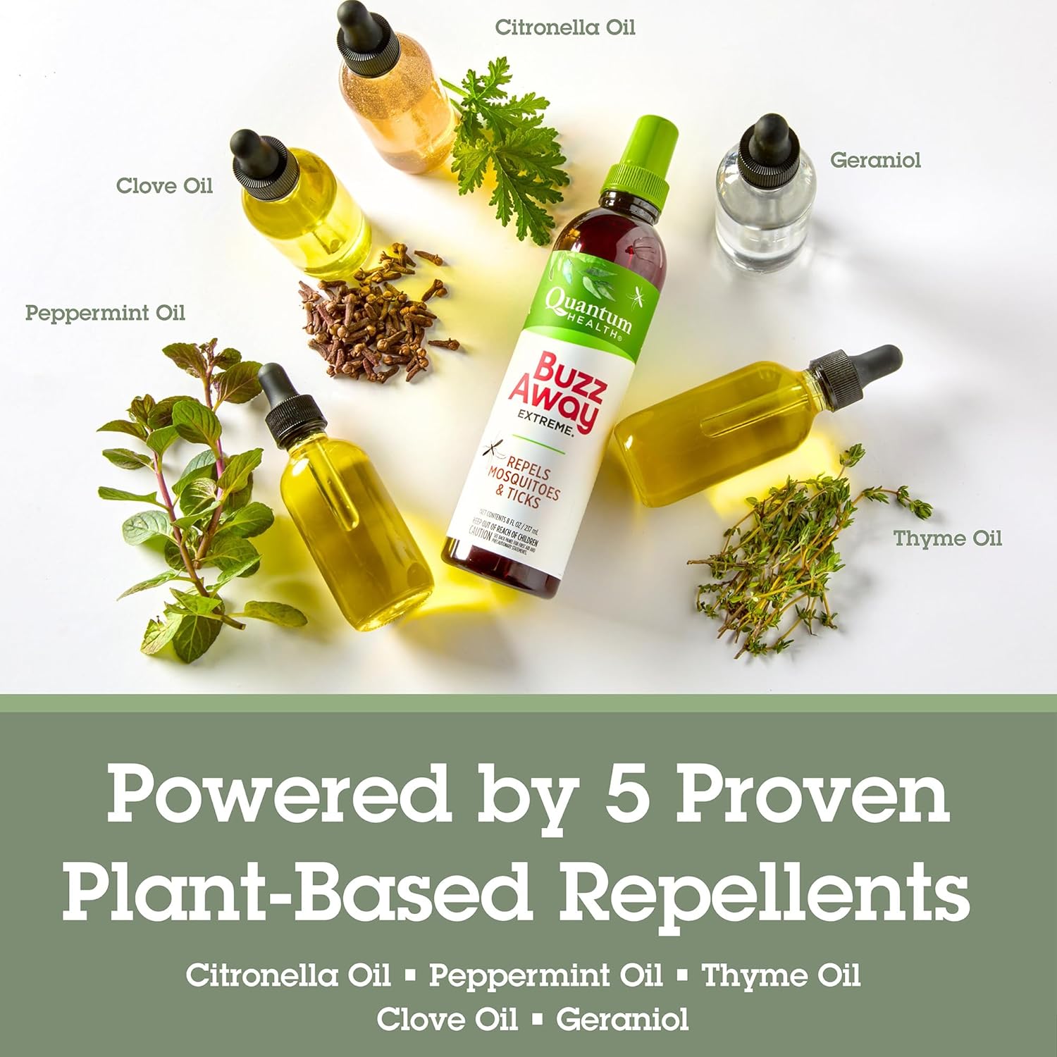 Quantum Health Buzz Away Extreme Tick & Mosquito Repellent DEET Free Peppermint & Citronella Oil Outdoor Bug Spray Powerful Plants Repel Bugs Off Your Skin, Kids Safe Insect Repellent- 8 Ounce