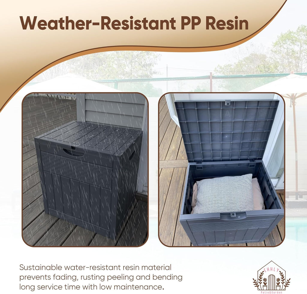 33 Gallon Deck Box, Small Outdoor Storage Box Waterproof, Lockable Secure Package Bin Delivery Box for Outside Front Porch, Patio Cushions Storage Box, Delivery Driver Snack Box for Porch, Grey