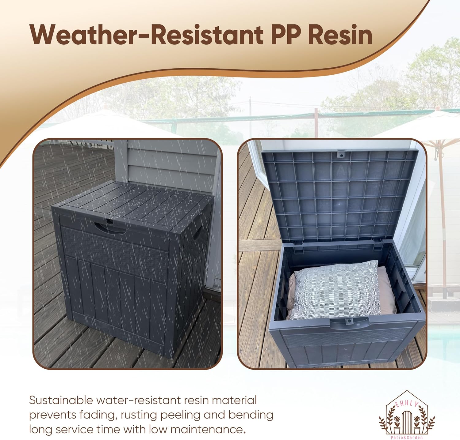 33 Gallon Deck Box, Small Outdoor Storage Box Waterproof, Lockable Secure Package Bin Delivery Box for Outside Front Porch, Patio Cushions Storage Box, Delivery Driver Snack Box for Porch, Grey