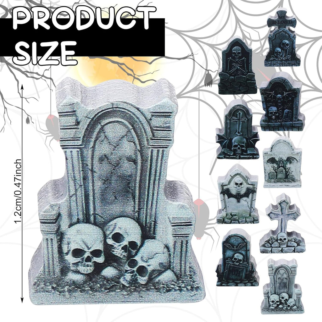 Kathfly 9 Pieces Halloween Miniature Tombstones Mini Village Tombstones Halloween Figurines Miniature Spooky Town for DIY Crafts Outdoor Home Garden Decor(Double Color Style)