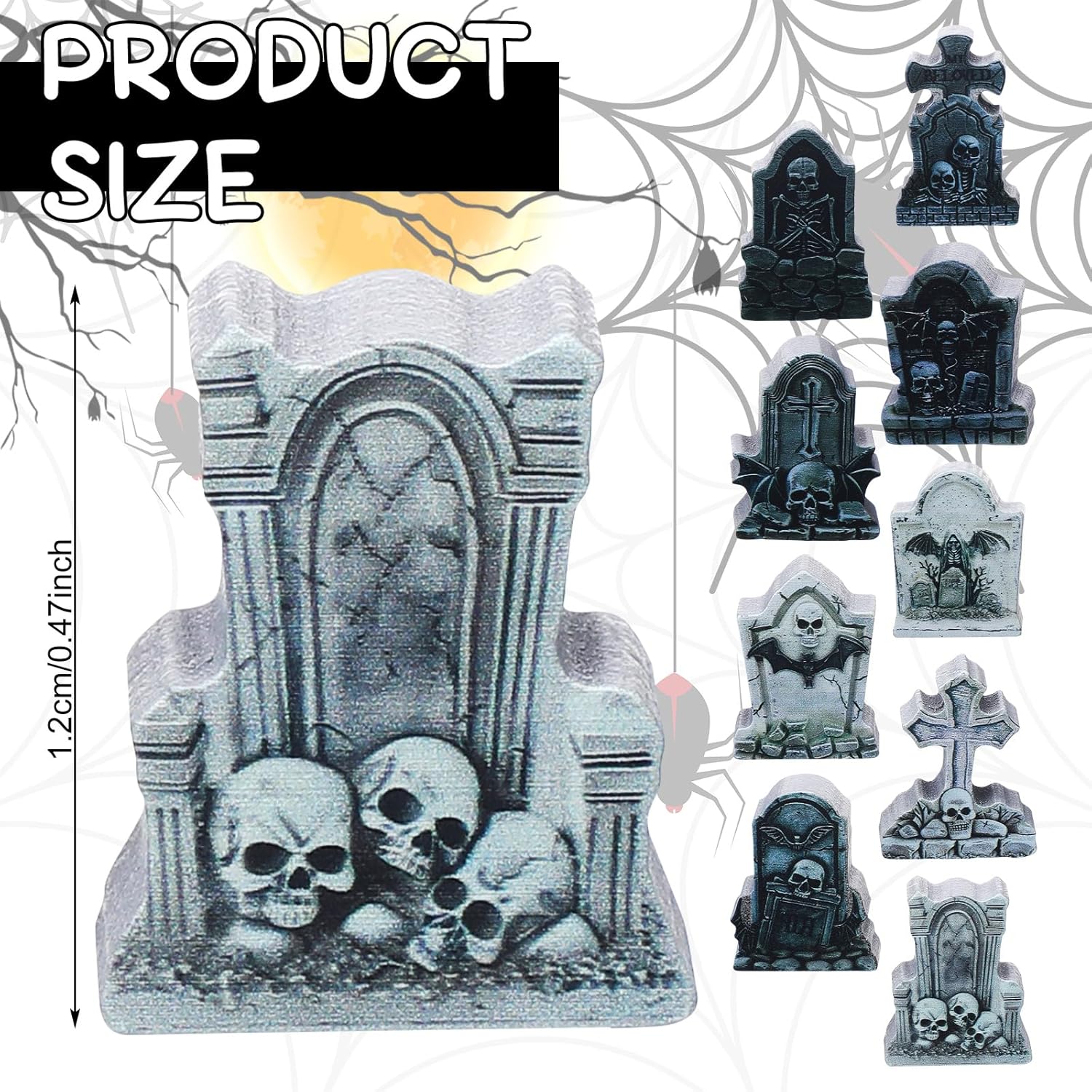 Kathfly 9 Pieces Halloween Miniature Tombstones Mini Village Tombstones Halloween Figurines Miniature Spooky Town for DIY Crafts Outdoor Home Garden Decor(Double Color Style)