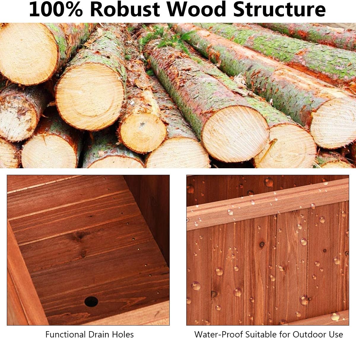 LDAILY Raised Garden Bed, Outdoor Rectangle Flower Beds with Bottom Panels & 2 Drainage Holes, Wood Planter Box for Flowers/Vegetables/Fruits in Backyard Patio (40" L x 12’’ W x 12’’ H)