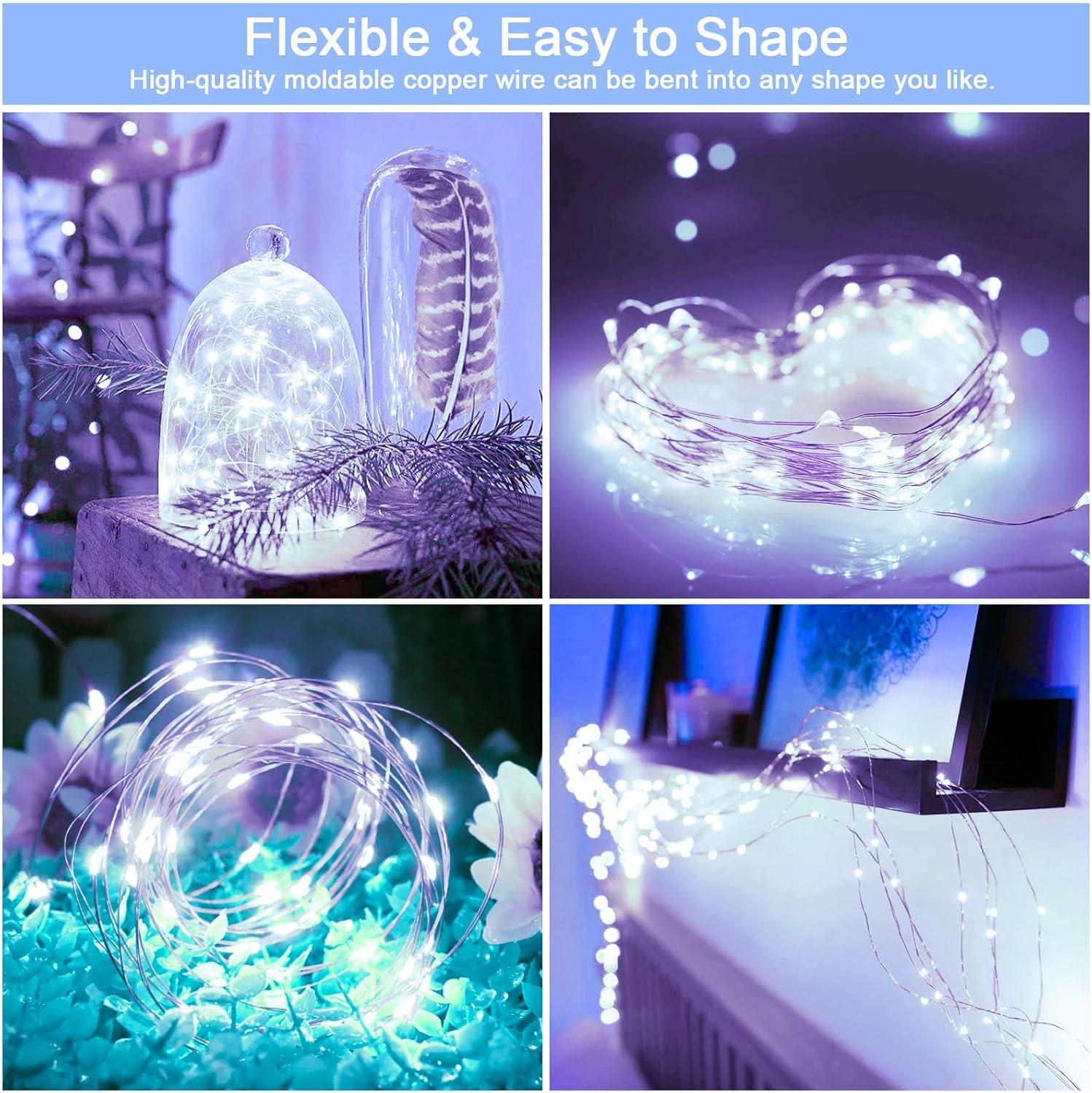 Solar Fairy Lights Outdoor Waterproof,16.4ft 50LED Solar String Lights for Outside 8 Modes 2 Packs for Patio Backyard Garden Wedding Deorations Cool White
