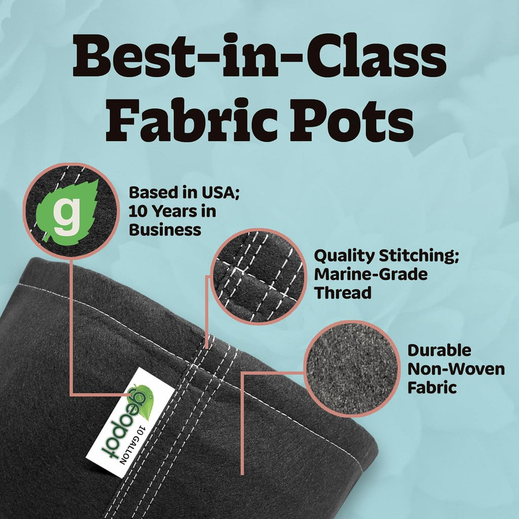 10 Gallon Fabric Grow Bags for Vegetables, Houseplants, Herbs & Flowers |5-Pack| Fabric Pots for Outdoors and Indoors, Aerated Fabric Grow Bags