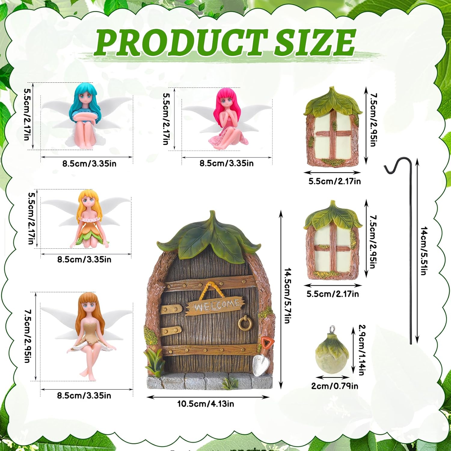 Glowing Miniature Fairy Garden Accessories, 4-Piece Miniature Fairy Figurines Glow in The Dark Fairy Door and Windows for Trees Set, Resin Light Up Sculpture Kit for Outdoor & Indoor Gardens