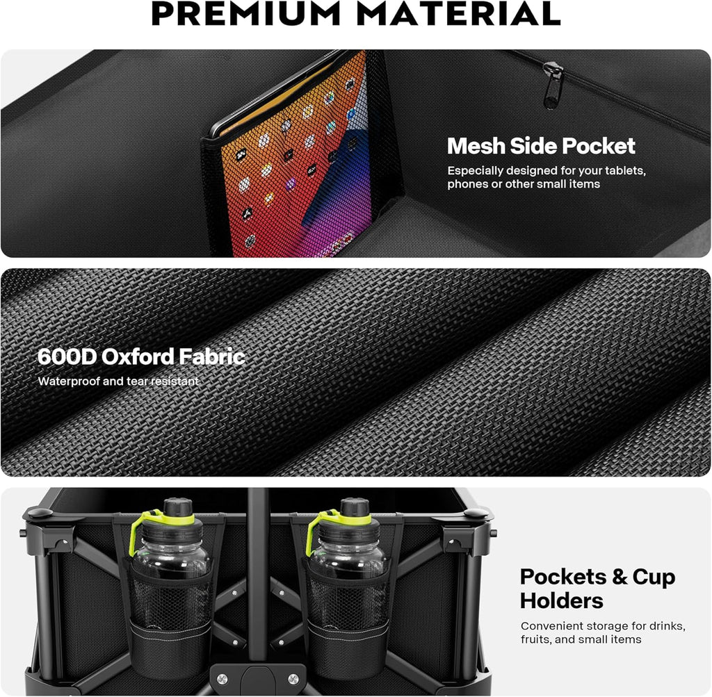 VIVOHOME 200L Collapsible Wagon 300lbs Heavy Duty Folding Utility Garden Cart Foldable Beach Wagons Large Capacity for Camping Picnic - Black