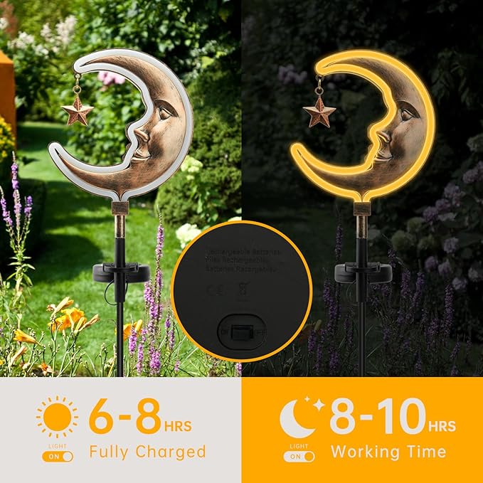 Solar Outdoor Garden Lights - Outdoor Decor Butterfly Neon Lamp Patio Path Decor(2 Pack) (Copper Moon)