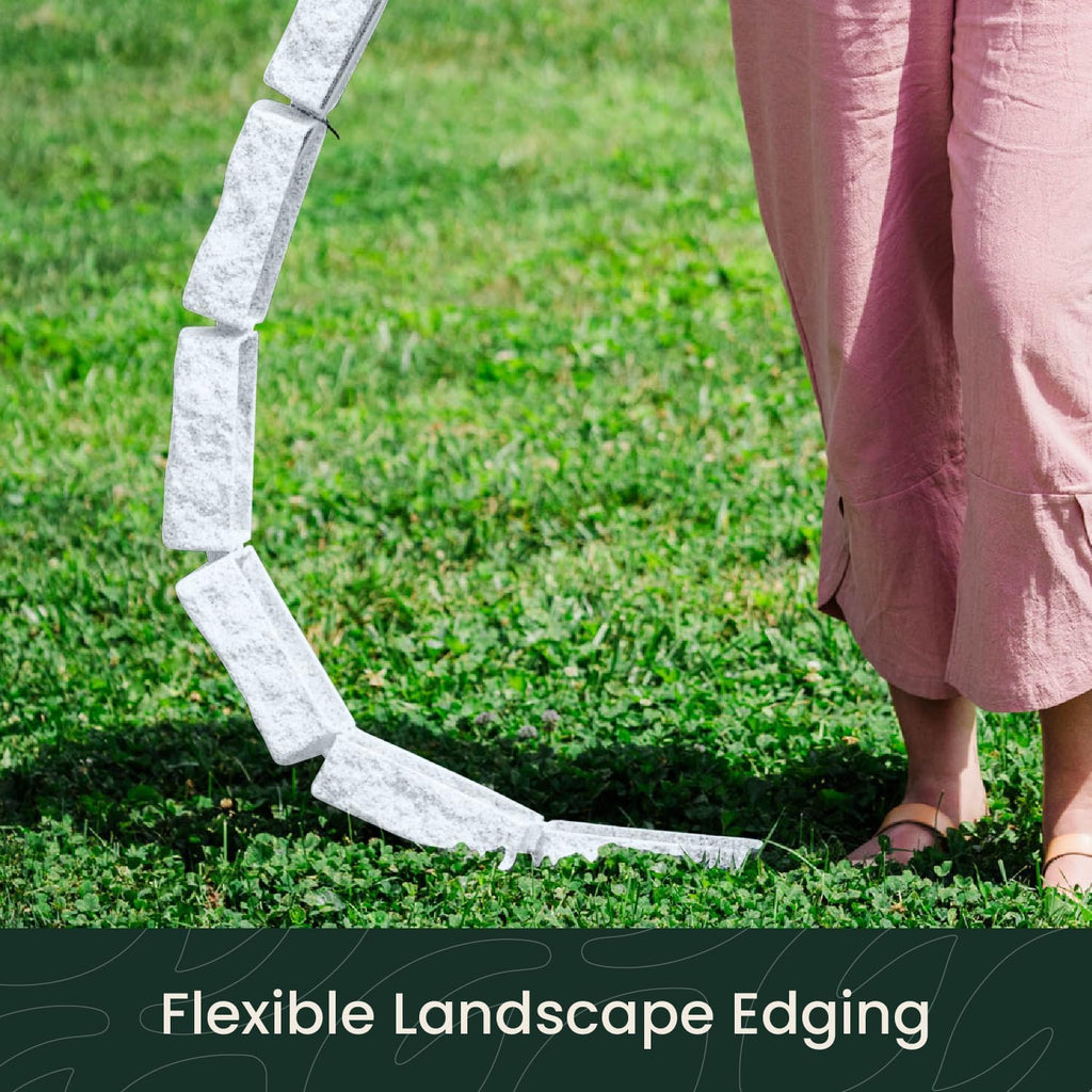 Beuta Landscape Edging | Garden Edging Border | No Dig Faux Stone Bricks & Spikes for Lawn Edging, Flower beds, Pathways & Yards – 1 Pack | Each Pack Has 6 Bricks 48" Lx 4" W x 2.25" H|Limewash
