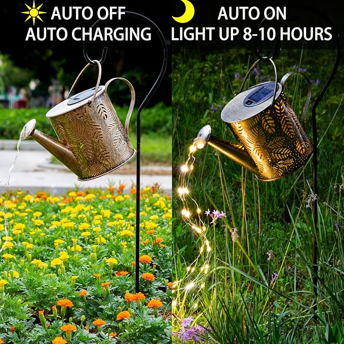 Outdoor Garden Decor Solar Lights, Large Waterproof Watering Can Landscape Lights Hanging Outside Decorations for Gardening Gift Yard Front Porch Clearance Lawn Driveway Patio Backyard Pathway