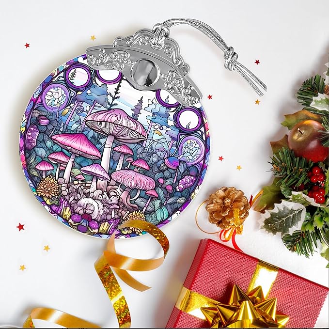 Mushroom Stained Glass Suncatcher, Jocidea Mushroom Ornament, Mushroom Christmas Ornament, Holidays Ornaments, Christmas Tree Ornament, Mushroom Decor, Gifts for Mushroom Lovers