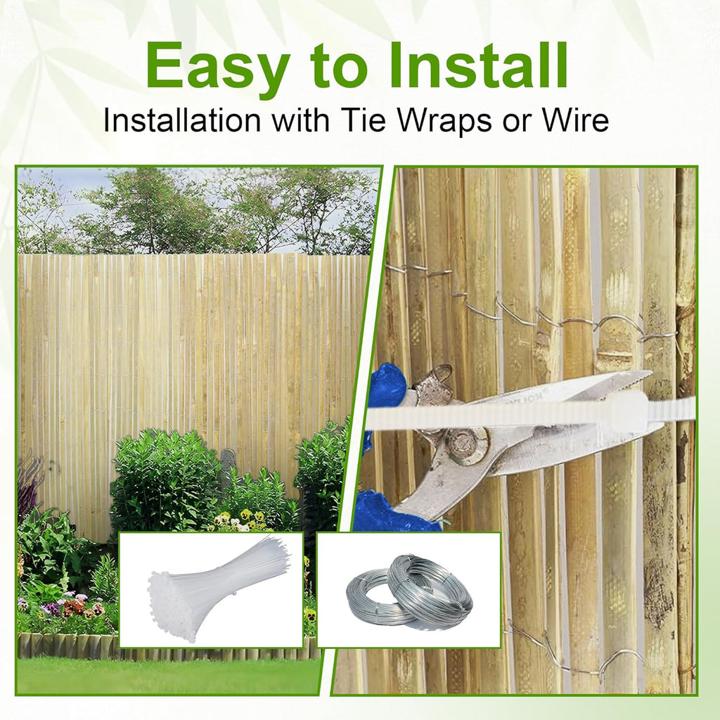 Bamboo Slat Fencing 6ft H x 13ft L, Handwoven Natural Bamboo Screen, Indoor or Outdoor Privacy Fence for Patio, Balcony, Border Pool