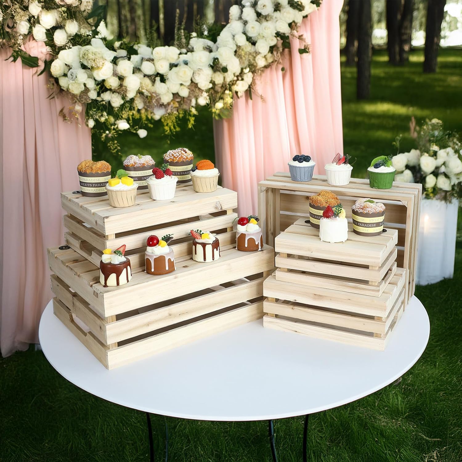 Wooden Crates, Unfinished Set of 5 Large Wood Crates with Handles, Rustic Farmhouse Wooden Crate for Decor, Wedding Birthday Home Party Living Room Kitchen Decoration