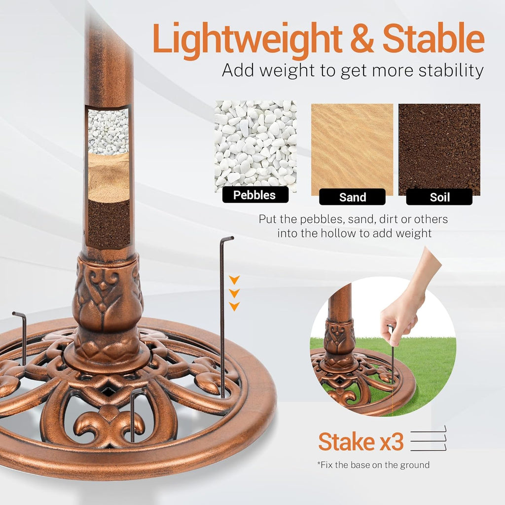 Bird Bath 28 Inch Height with Solar Powered Fountain, Polyresin Standing Antique Birdbath for Outdoor Garden Decor, Copper