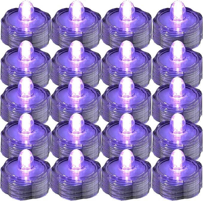 Bright LED Floral Tea Light Vase Submersible Lights for Party Wedding (Purple, 20 Pack)