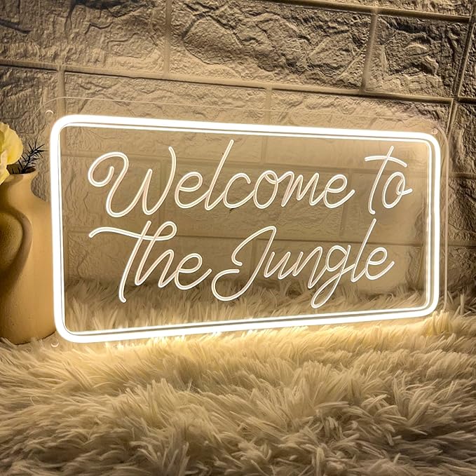 Welcome to the Jungle Neon Sign, Neon Light Sign for Wall Decor Dimmable Warm White LED signs for Bedroom Home Birthday Party Wedding Engagement Garden Man Cave Decor USB Powered