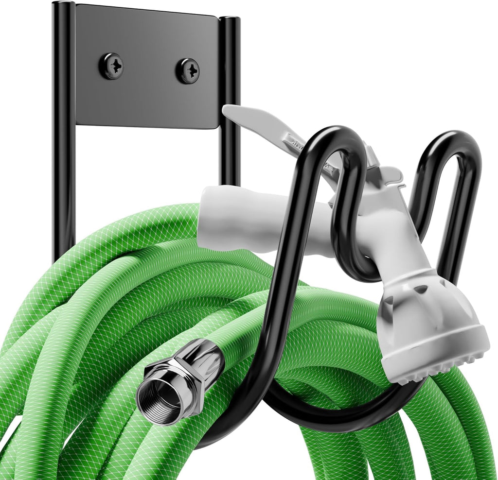 Black Metal Garden Hose Holder - Wall Mounted Water Hose Holder - Hose Hanger Heavy Duty for Water Hose Extension Cords Vacuum Hose