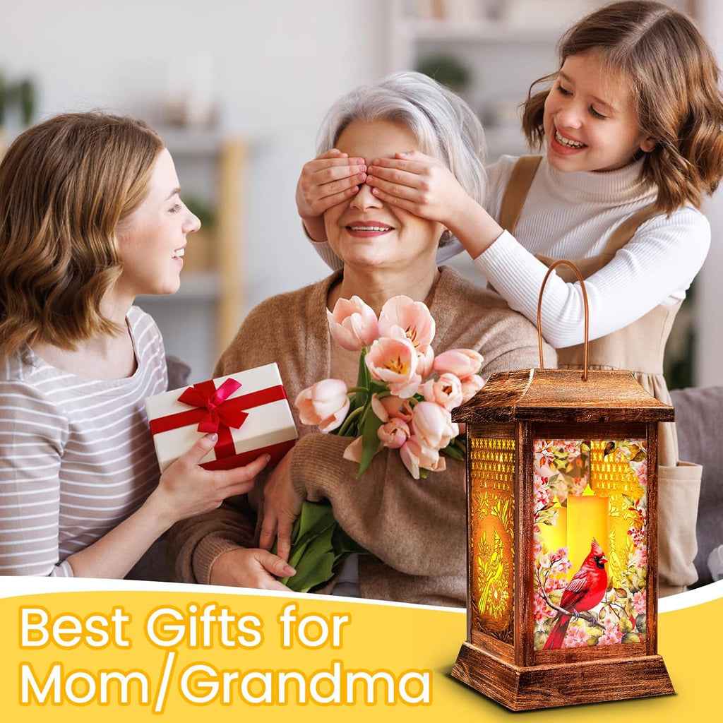 Cardinal Solar Lanterns Outdoor Hanging Lanterns, Metal Glass Garden Decor Solar Lights, Gifts for Women Mom Birthday Grandma Mothers Day, Waterproof Decorative Lantern for Outside Patio Yard