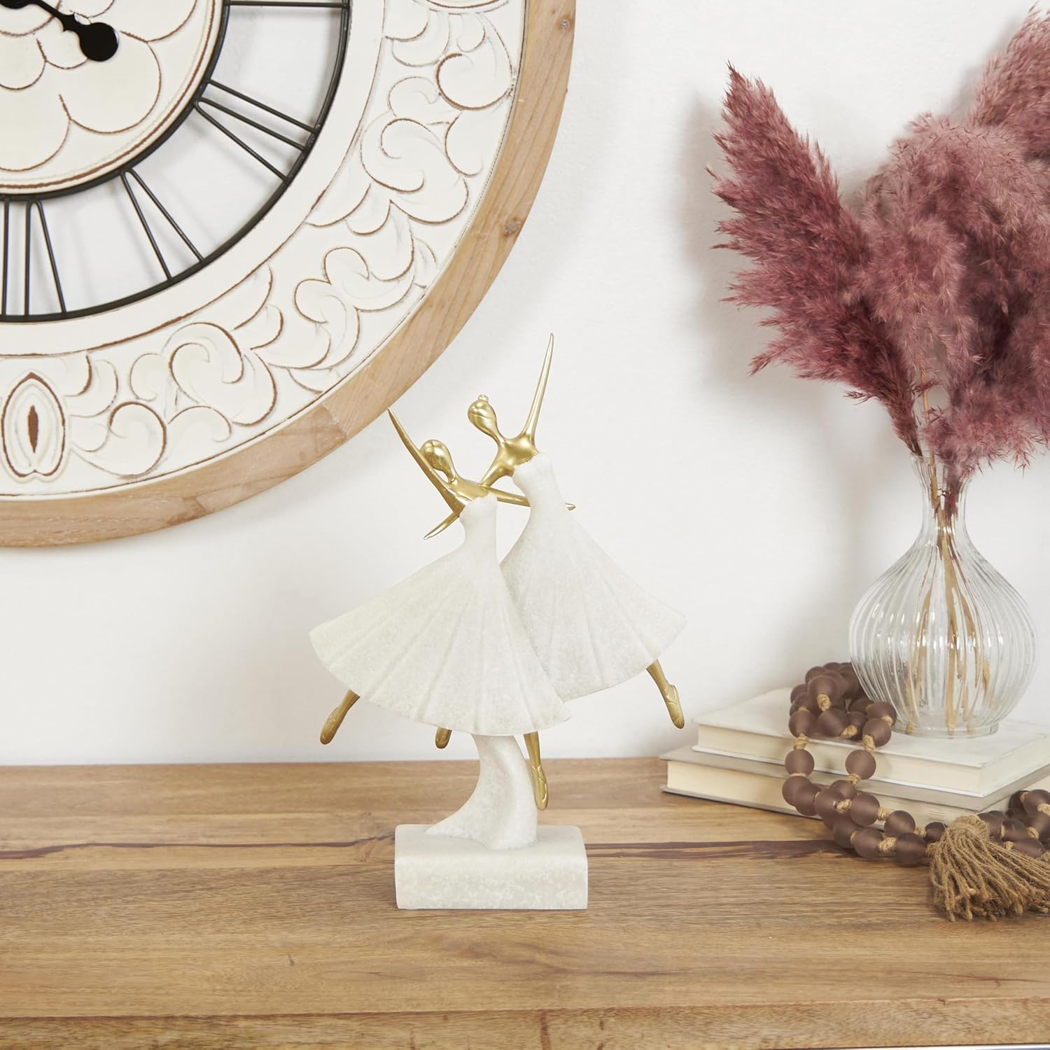 Deco 79 Polystone Dancer Decorative Sculpture Ballet Home Decor Statue with Gold Accents, Accent Figurine 9" x 4" x 13", Cream