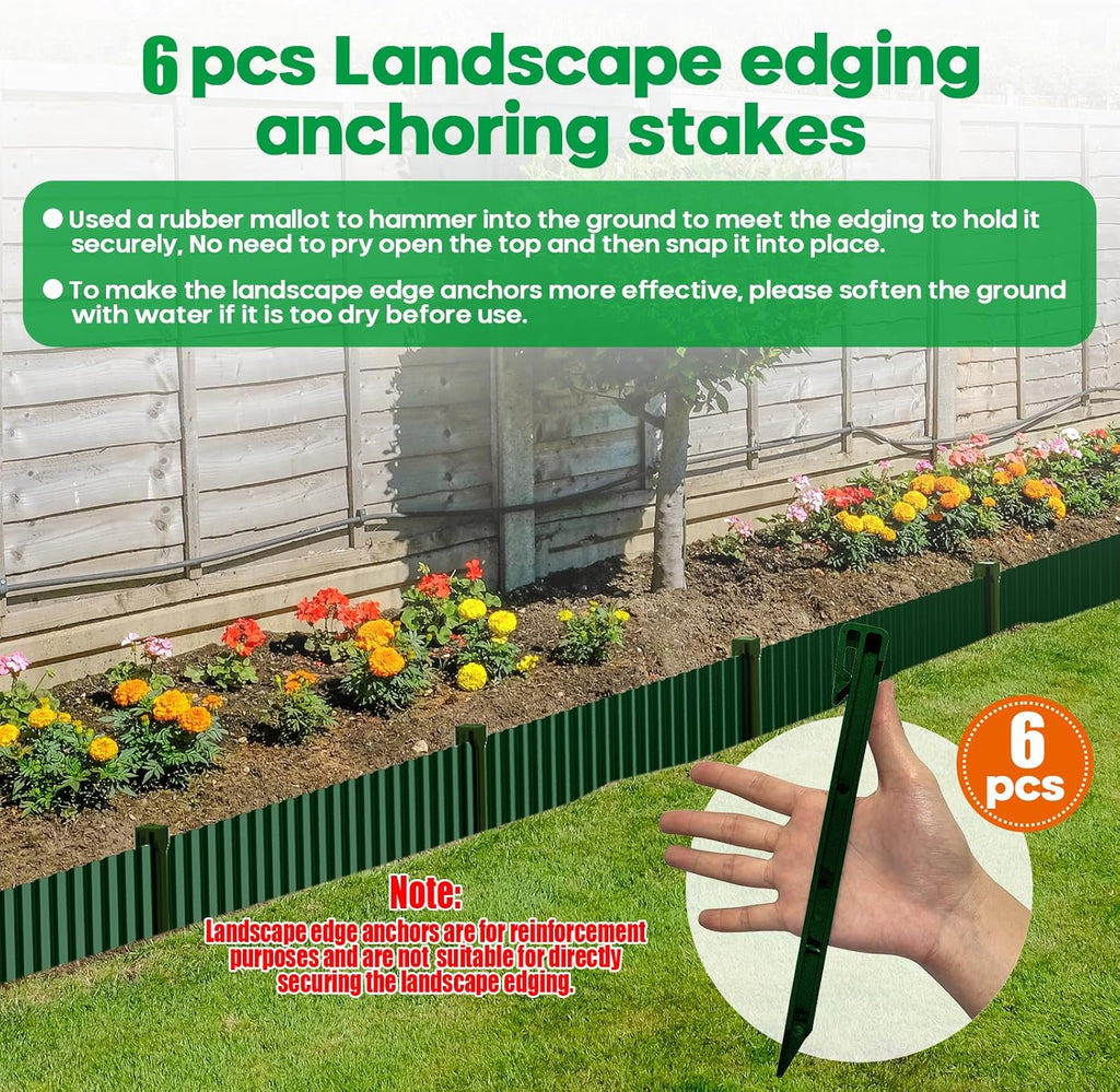 Corrugated Metal Garden Edging,Sturdy Tall Landscape Edging Borders with 6pcs Anchor Stakes, Perfect DIY for Flower Beds, Lawn and Pathway,Tree Surrounds,Paver Edges (Green 6"×20FT)