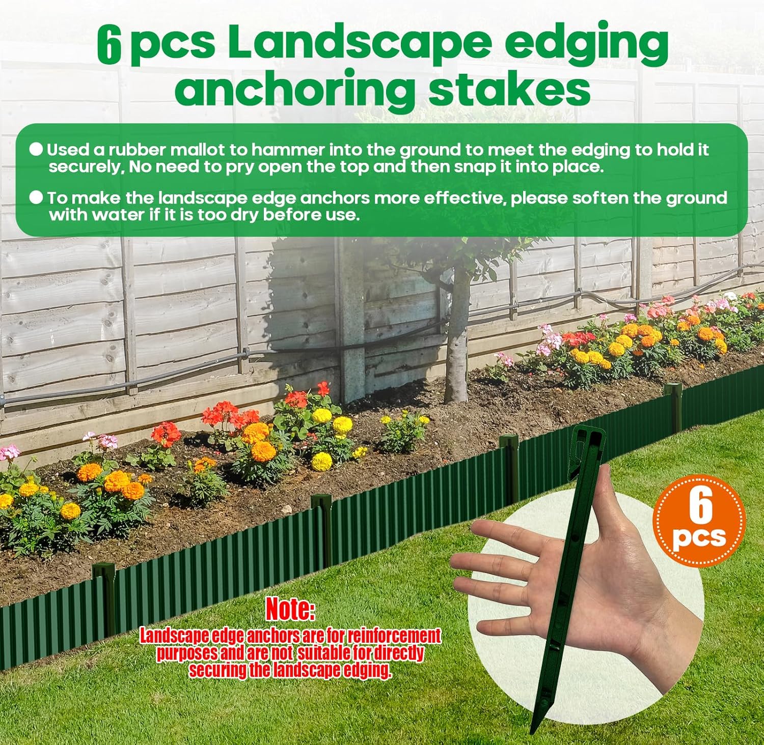 Corrugated Metal Garden Edging,Sturdy Tall Landscape Edging Borders with 6pcs Anchor Stakes, Perfect DIY for Flower Beds, Lawn and Pathway,Tree Surrounds,Paver Edges (Green 6"×20FT)