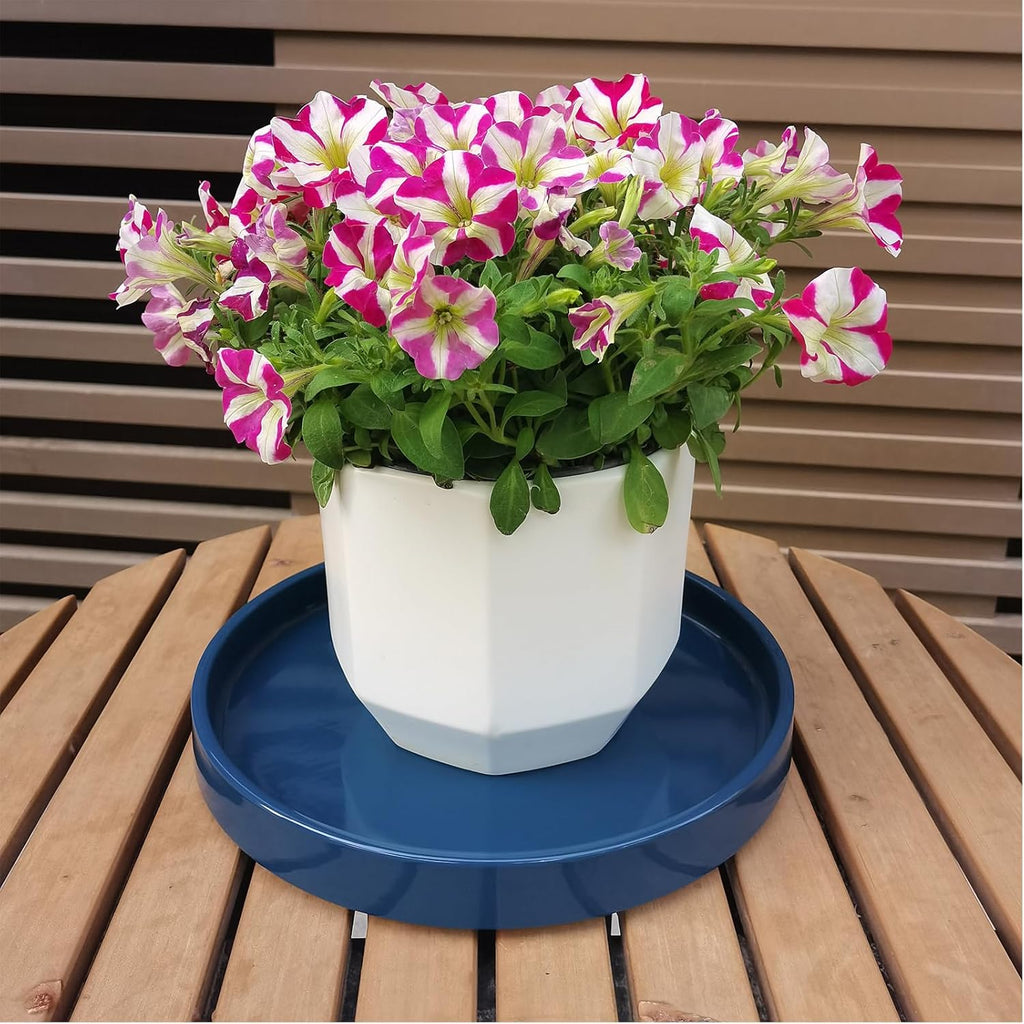 Ceramic Plant Saucer Pot Tray 10 Inch, Blue Planter Saucers 5 7 9 10 12 Inch for Indoors Outdoor, Flower Pot Saucers for Holding Water Drips and Soil