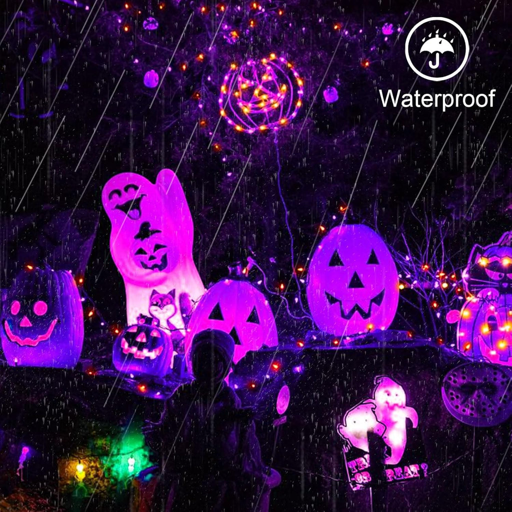 Solar Powered String Lights Outdoor, Purple Orange 2 Pack Total 200 LED 66FT Solar Powered Halloween Decorative Fairy Lights 8 Modes Black Wire for Halloween, Garden, Patio, Party, Yard, Christmas