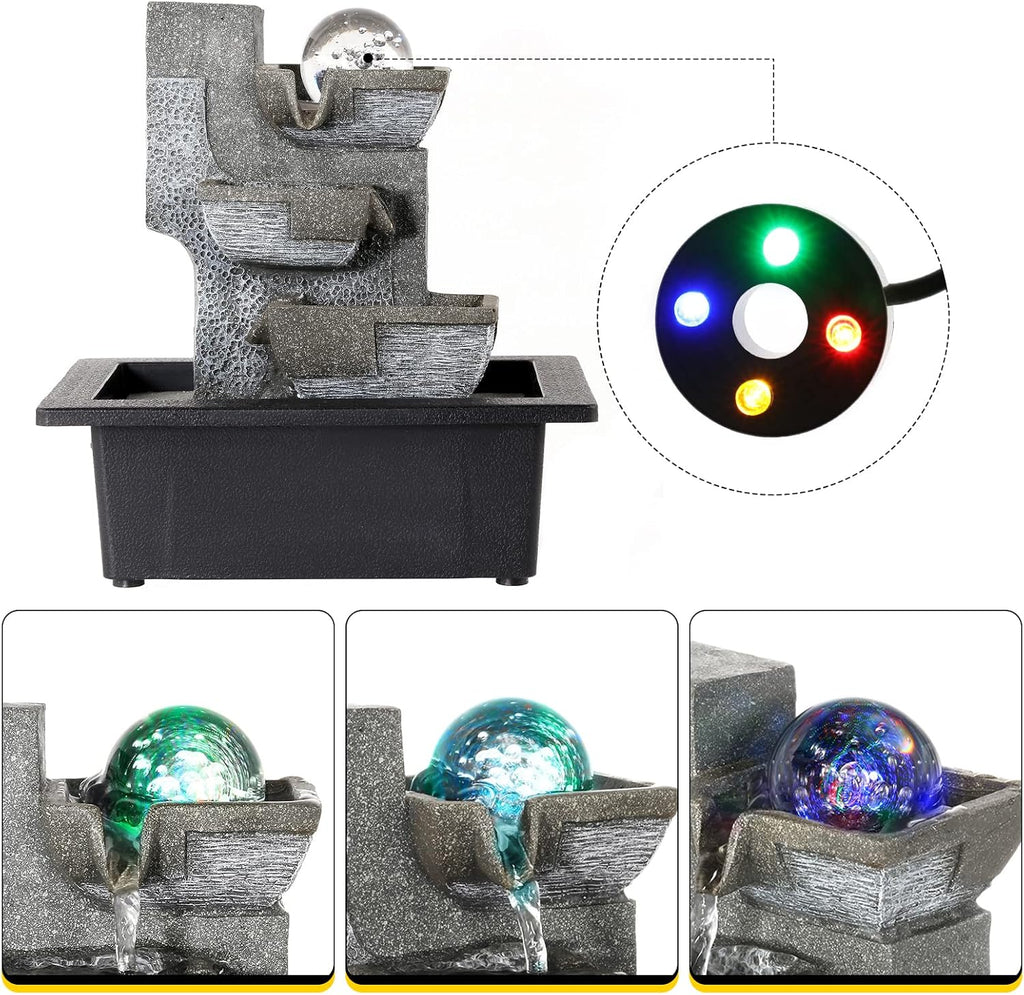 Dyna-Living Water Fountains Indoor Desktop Fountain Relaxation Waterfall Indoor Portable Feng Shui Fountain with LED Light Home Decoration