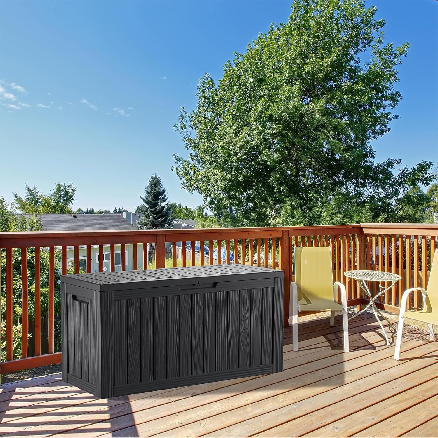 80 Gallon Lockable Resin Deck Box, Waterproof & UV-Resistant Outdoor Storage Box for Outdoor Cushion Storage, Garden Tools & Pool Accessories Storage, Black