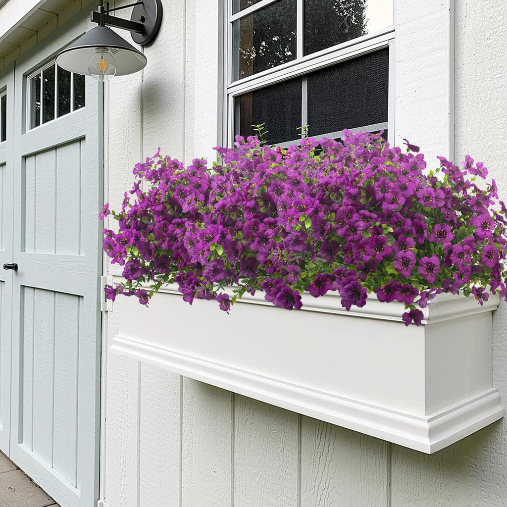 Artificial Fake Flowers for Outdoor Spring Decoration, 16 Bundles Faux Silk Colorful UV Resistant Realistic for Outside Porch Patio Home Yard Garden Planters Pots Window Box (Light Purple)