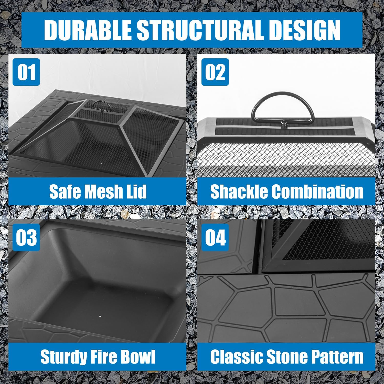 Multifunctional Fire Pit Table 36 inch Square Metal Firepit Stove Backyard Patio Garden Fireplace for Camping, Outdoor Heating, Bonfire and Picnic