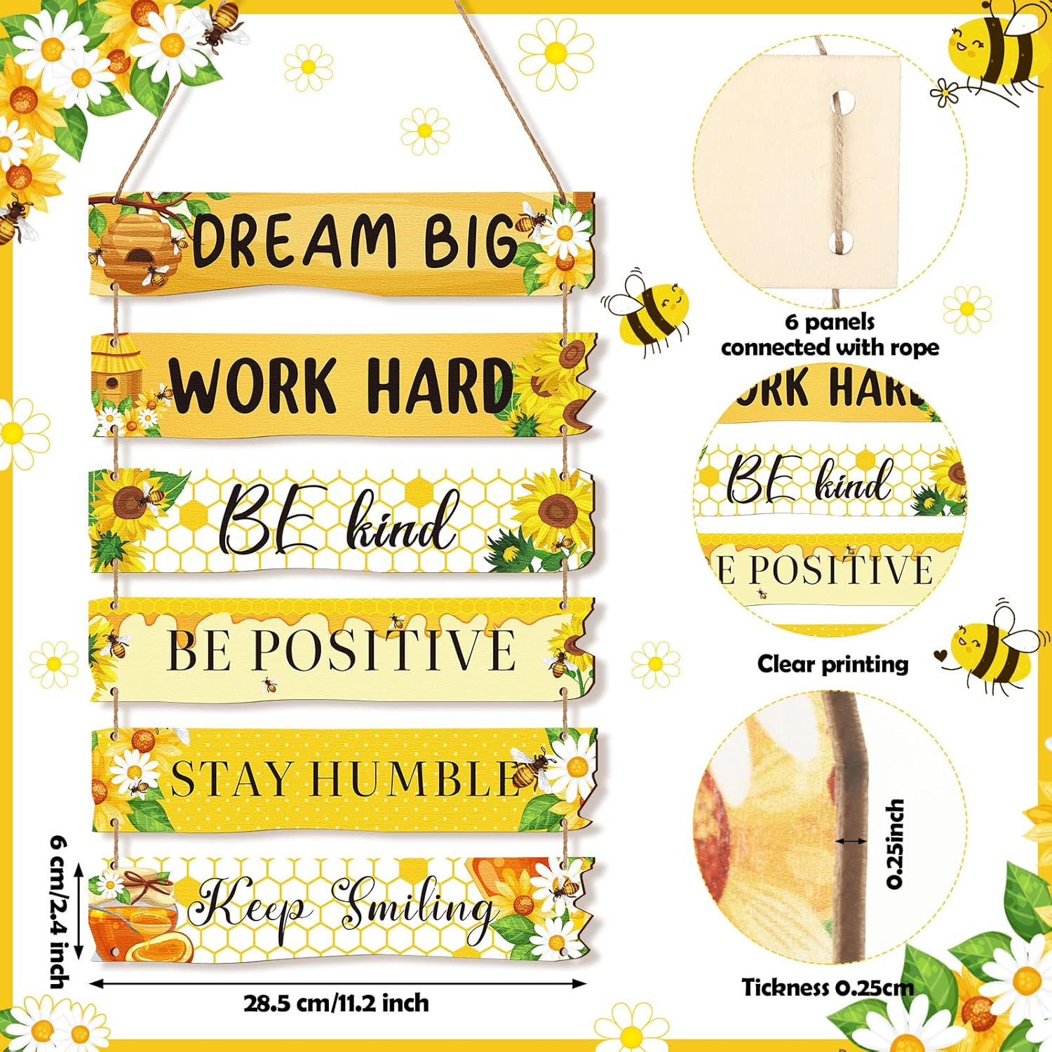 6 Pieces Rustic Wall Hanging Plaque Sign Inspirational Wall Art Farmhouse Wooden Door Signs Positive Plaque with Quotes Motivational Quote Decor for Office Bedroom Living Room(Floral Style)