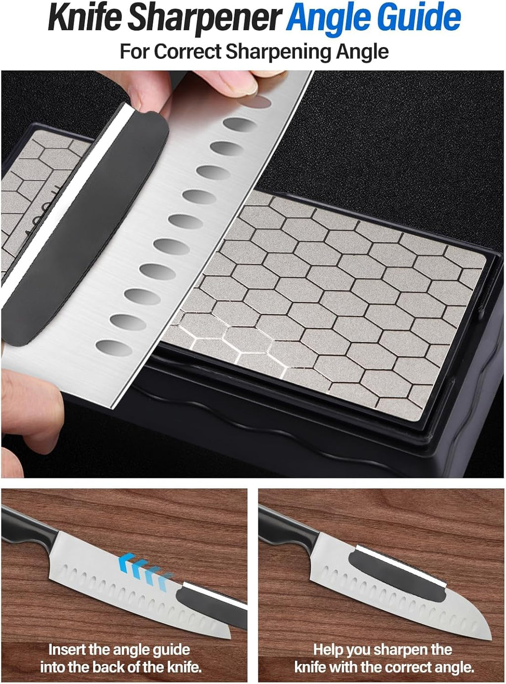 Diamond Sharpening Stones with Honing Guide, Kalolary Knife Sharpener Stone with Non-Slip Base for Chisels Planes Sharpening Stone Set Fine/Coarse Diamond Sharpening Plate with Angle Guide (400/1000)