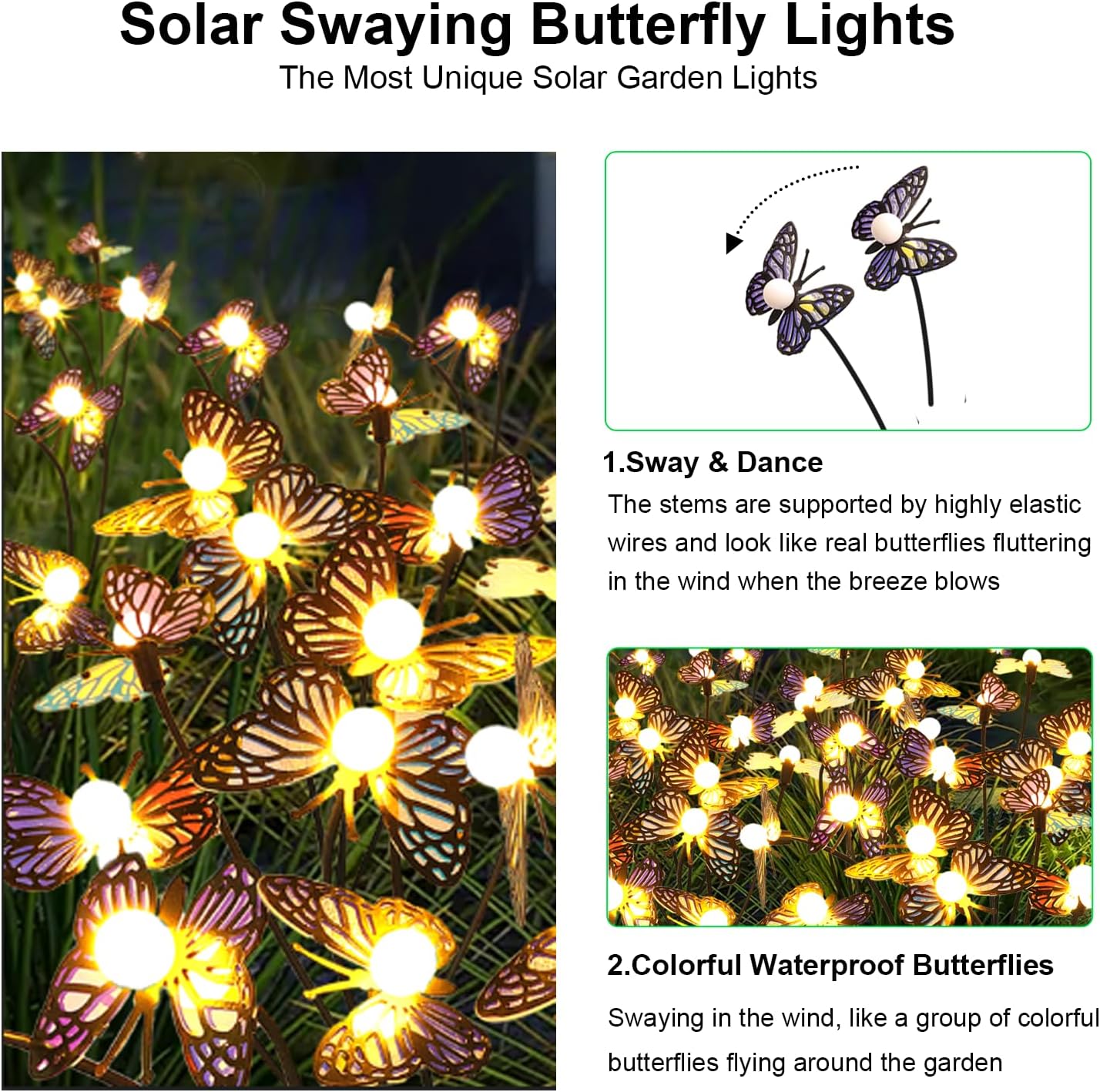 Solar Garden Butterfly Lights, 4 Pack 32 LED Solar Swaying Lights, Swaying in The Wind, Waterproof Firefly Light Outdoor Fairy Light for Garden Patio Yard Pathway Flower Bed Decoration
