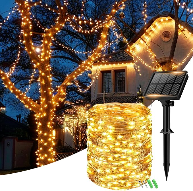 1 Pack Solar Fairy Lights for Outside Waterproof, 49FT/15M 150LED Solar String Lights Outdoor 8 Modes Solar Twinkle Lights for Garden Yard Christmas Tree Wedding Party Decor, Warm White