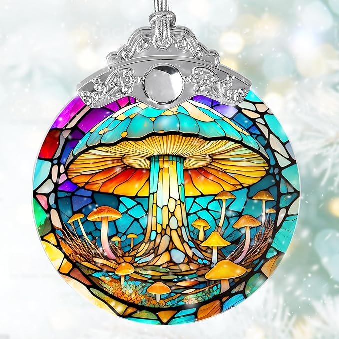 Stained Glass Suncatcher, Jocidea Mushroom Ornament, Christmas Ornaments, Holidays Ornaments, Christmas Tree Decor, Mushroom Decor for Home, Mushroom Gifts