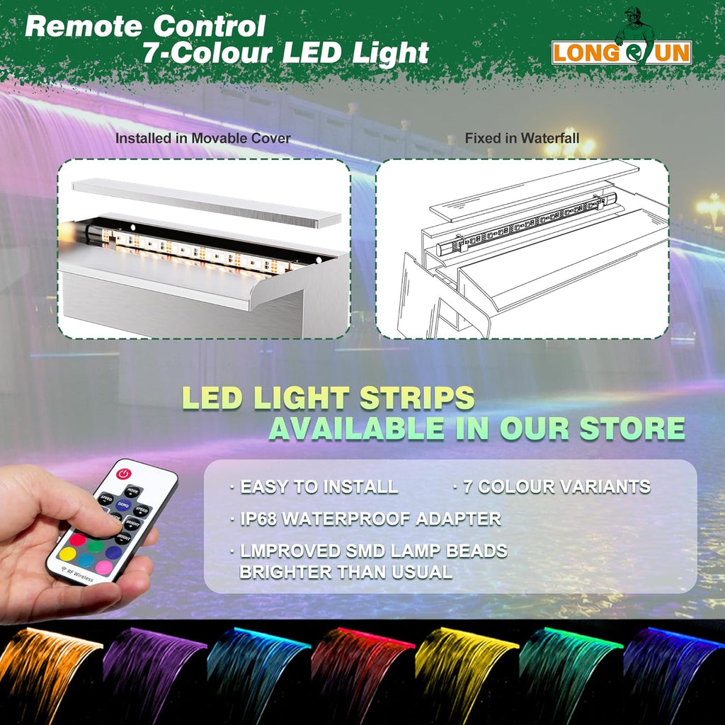 LONGRUN Waterfall Pool Fountain, Updated 5.9'' Wider Open Lip Stainless Steel Waterfall Spillway, Decorative Water Feature for Swimming Pools, Koi Ponds, Spa & Garden - 11.8''