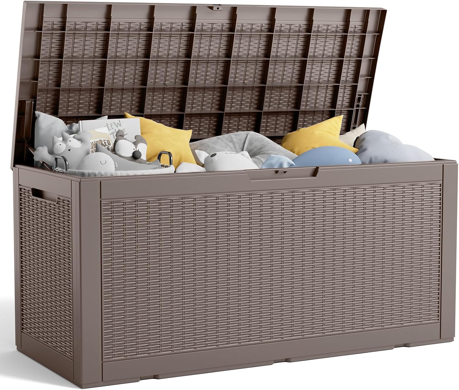 100 Gallon Resin Deck Box, Lockable Patio Outdoor Storage Box for Furniture, Garden Tools and Tools Storage, Waterproof Outside Storage Boxes - Grey