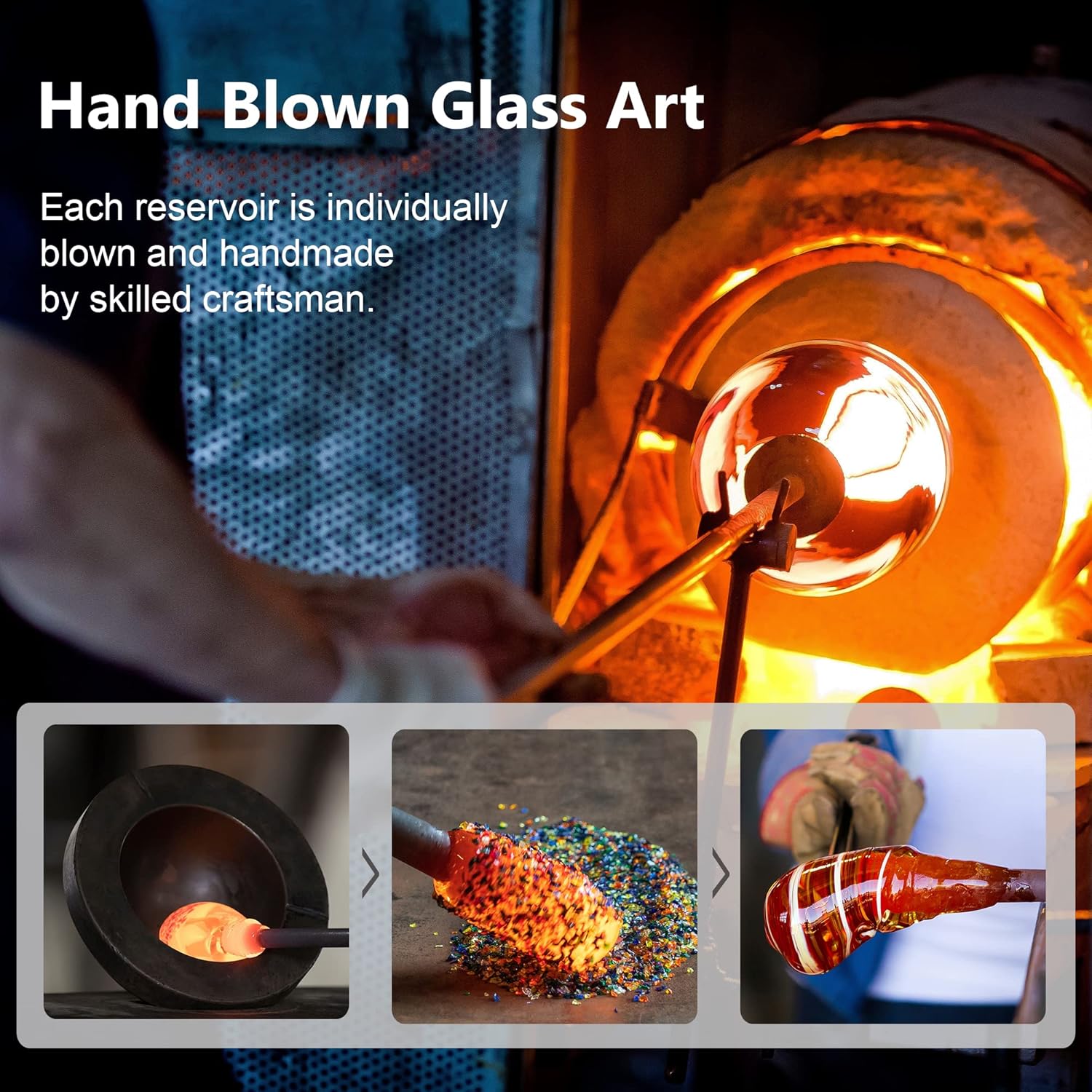 LUJII Hand Blown Glass Hummingbird Feeder for Outdoors Hanging with Ant Guard, 36 fl.oz, Leak Proof & Rustproof, Metal Base with 5 Feeding Ports & 5 Perches, Unique Garden & Backyard Decor (Purple)