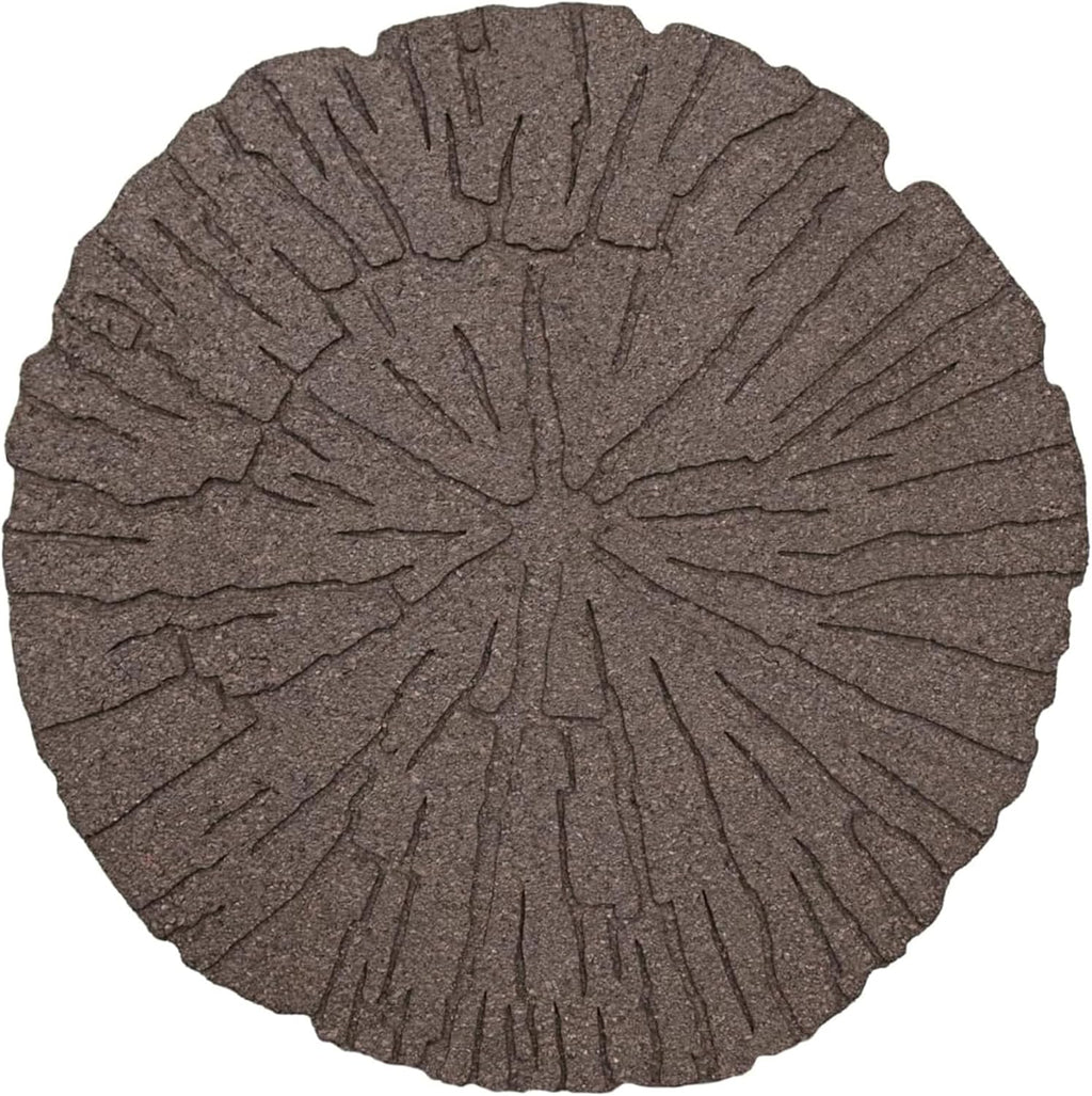 Garden Central 4-Pack 18”x18” Fake Cracked Log Rubber Stepping Stones, Round, Brown – Reversible Non-Slip Outdoor Faux Decorative Set for Landscaping – DIY Decor for Walkways & Yard Pathways